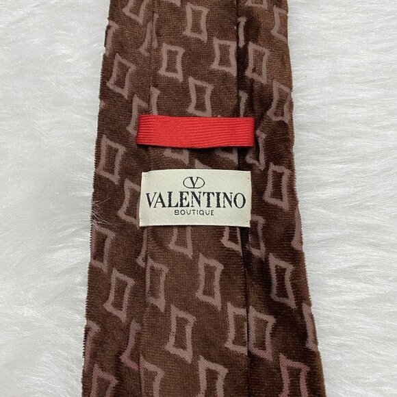Valentino Men's Brown Neck Tie Silk Blend Velvet Velour Vintage - Picture 6 of 7